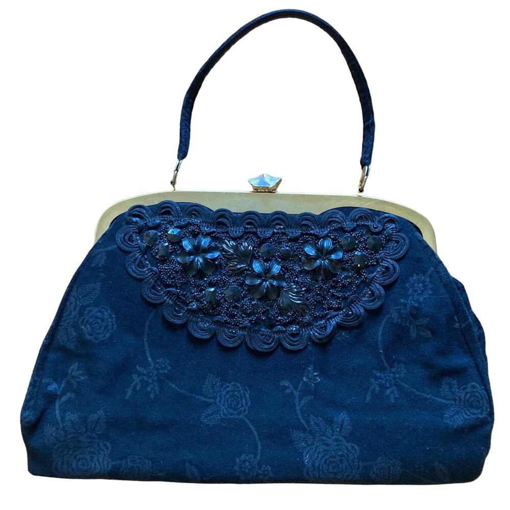 Vintage Black Floral Clasp Purse